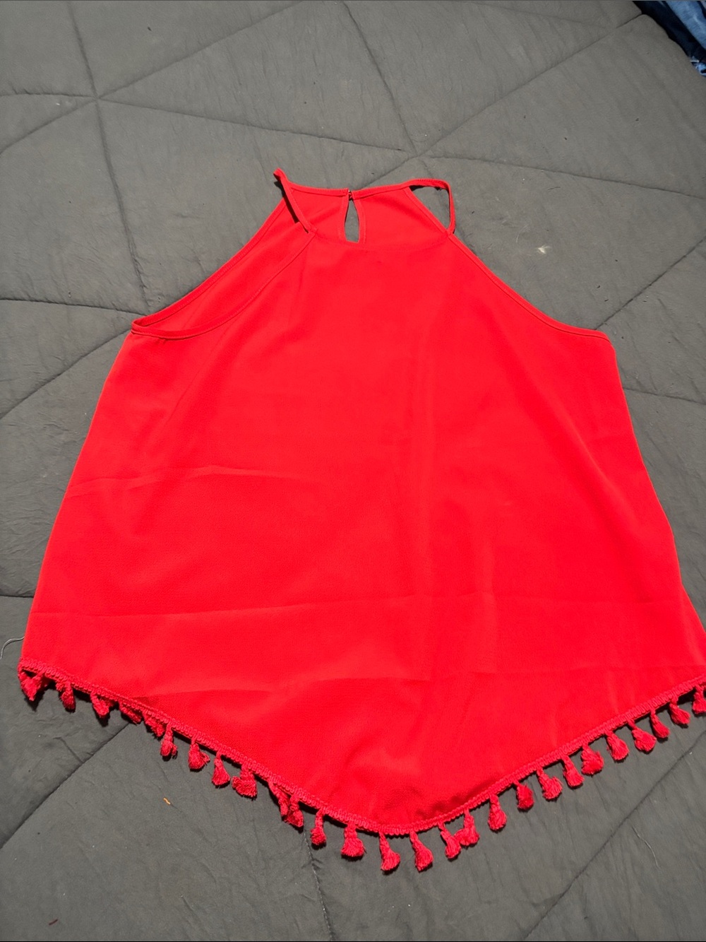 SHEIN Bright Red Halter Camisole with Tassel Trim
